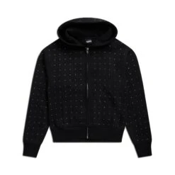 RHINESTONE LETTER ZIP HOODIE BLACK(Rhinestone Letter Zip Hoodie Black)