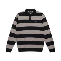 LS STRIPED POLO BLACK(Ls Striped Polo Black)